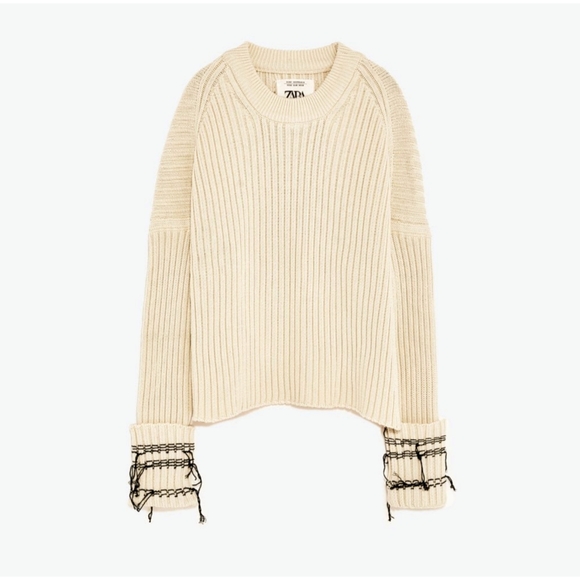 ZARA Knit Sweater with Contrasting frayed wide cuffs Women's Size M - Picture 1 of 16